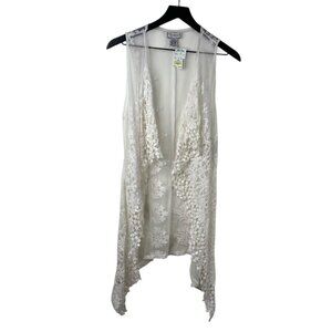 Lilly Mason Cardigan Open Front Waterfall Lace White Sz 2X Boho Fairy Dainty NWT
